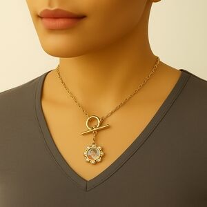 Elegant Gold tone Angel Pendant w/ Crystal Necklace - Women's Fashion Jewelry